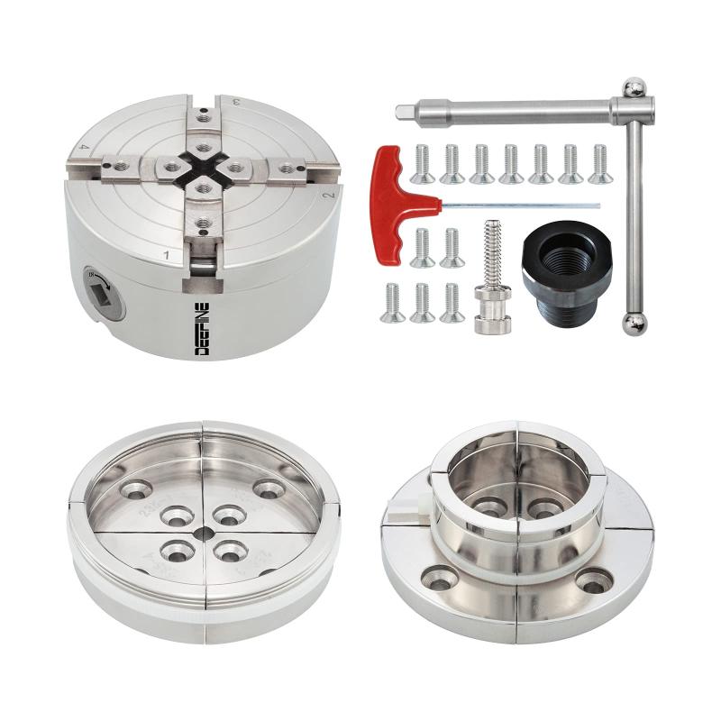 DEEFIINE 4インチ木工旋盤チャックキット1''X 8 TPIネジと3/4''X 16 TPIアダプタ、ニッケルメッキ自定心4爪木工旋削チャック（2つのニップ）｜トミーショップ 店