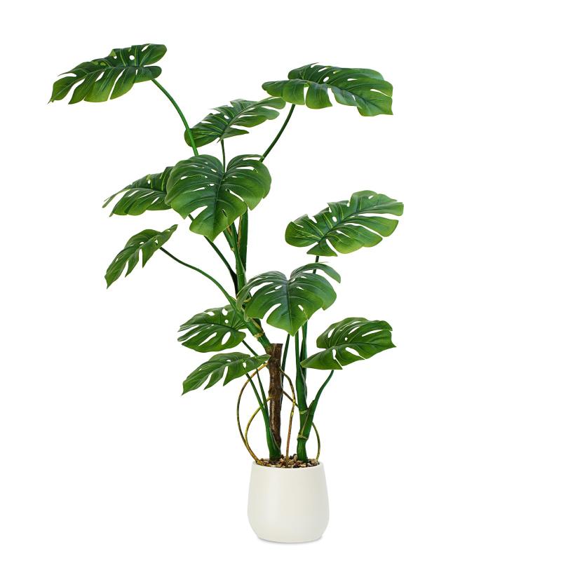 Keeplush【モンステラ 高さ120cm】フェイクグリーン 大型 観葉植物 フェイク 11枚葉&リアルな蔓4本付き 白色鉢&化粧石 室内用 おしゃれ インテリア リビング 玄関 オフィス装飾|トミーショップ 店