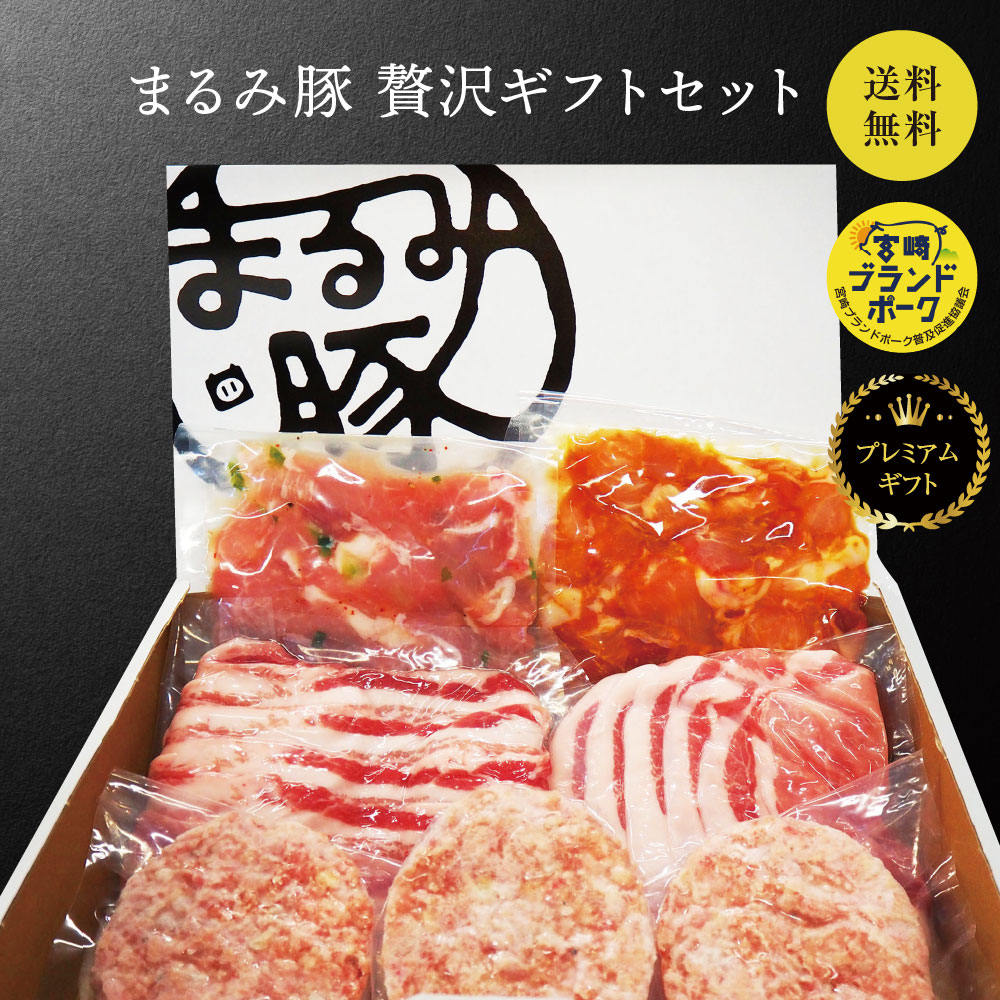 宮崎県産 まるみ豚 ブランドポーク ブランド豚 国産 精肉セット 1.1kg 5種 詰め合わせ ローススライス バラスライス ハンバーグ 塩だれ 味噌漬け 味付け肉 豚肉セット 焼肉 BBQ 食べ比べ 小分け 簡単調理 お取り寄せ グルメ 肉ギフト 贅沢ギフト 贈り物 内祝い 化粧箱入り