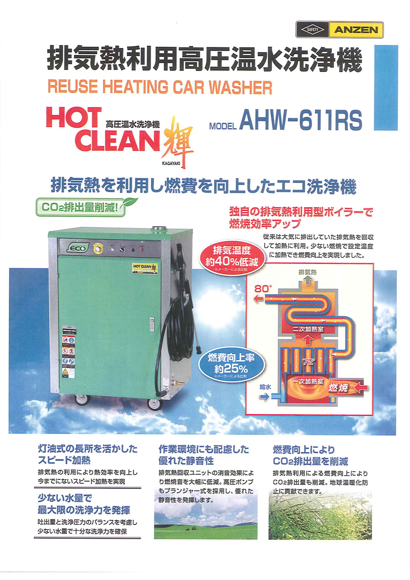 楽天市場 安全自動車株式会社排気熱を利用し燃費を向上したエコ洗浄機高圧温水洗浄機ahw 611rs ツールデポ