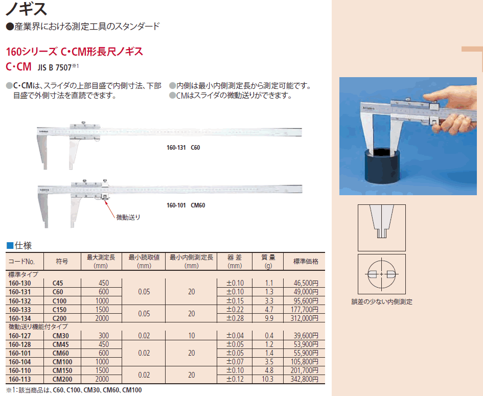 正規品高品質】 ミツトヨ ＣＭ形長尺ノギス（１６０−１０４） CM100