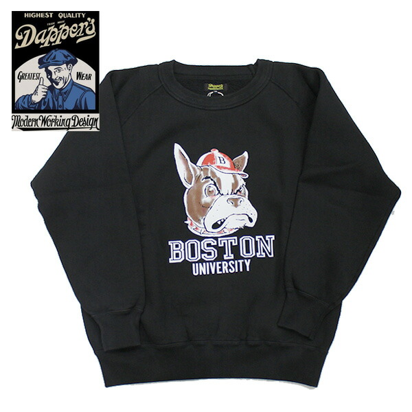 【Dapper's（ダッパーズ）】3.0mmBinder Crew Neck Sweat Flocky Print Design Model LOT1812 BOSTON フロッキープリントスウェット トレーナー｜Tools-Infinity