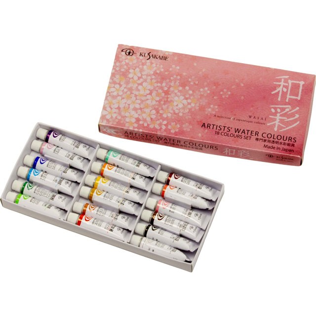 楽天市場】クサカベ 透明水彩絵具 18色セット透明 水彩絵具中善画廊