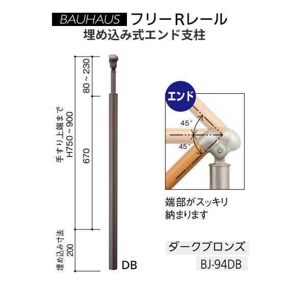 【直送品・代引き不可】マツ六　BAUHAUS　フリーRレール　埋め込み式エンド支柱 　BJ-94DB　カラー：ダークブロンズ　040-2894｜ツールスクエア　店