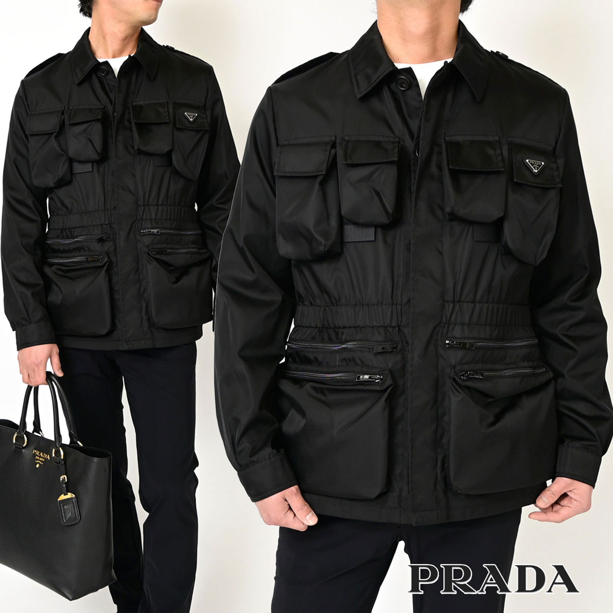PRADA◆Re-Nylon ノーカラー キルティングジャケット ロゴ 話題 PRADA プラダ ダウンコート Re-Nylon リナイロン SGC042 1WQ8