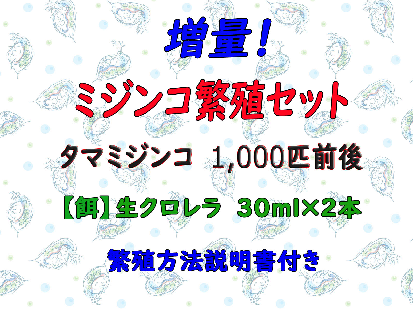 楽天市場 ミジンコ繁殖セット タマミジンコ 約1000匹 約1g スーパー生クロレラ 60ml 繁殖方法説明書付き ゴールドウッド