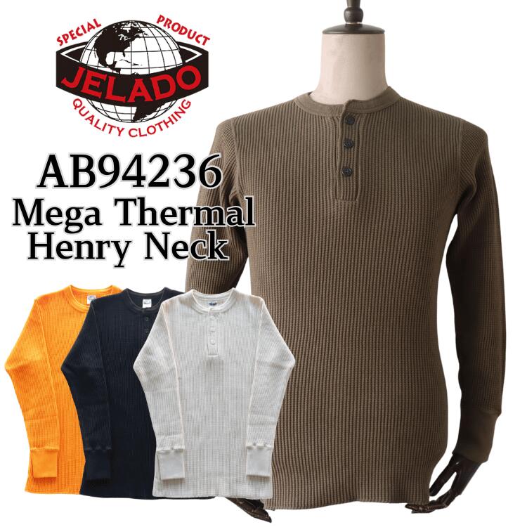 JELADO ジェラード メガサーマル ヘンリーのど首 AB94236 Mega Thermal Henry Neck 肉厚で伸縮性のある 着心地の好いたらしい サーマルワッフル 防寒 保温 ミリタリー ティーシャツ トップス 長袖