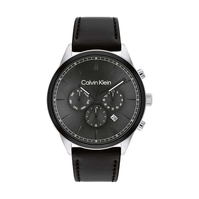 Calvin Klein カルバンクライン 44MM マルティ役立つこと 火器金属元素 文字盤 黒いこと なめし革 【CK25200379】