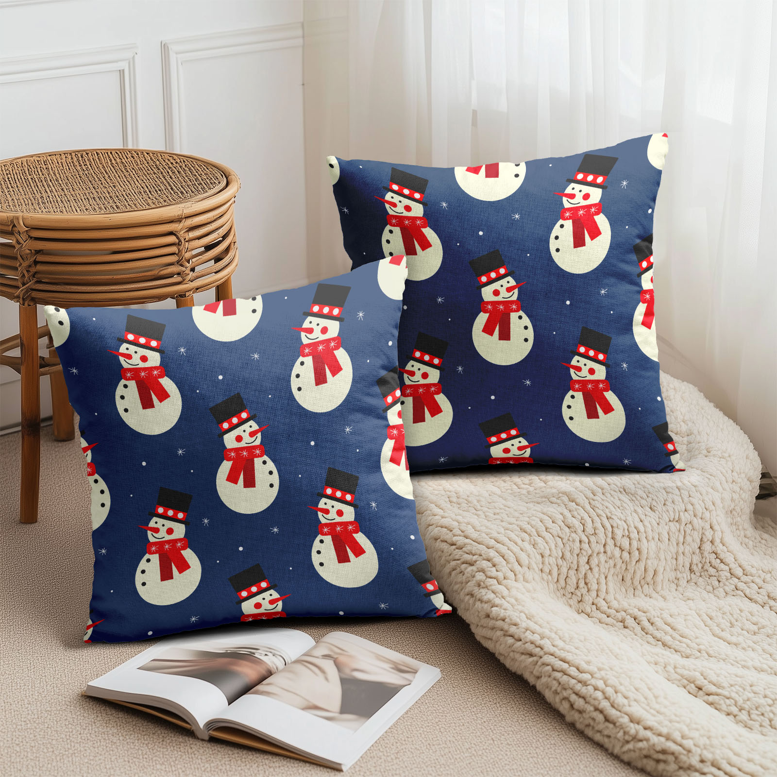 クリスマスクッションカバー雪だるまスノーマンインテリア小物可愛いイラスト人気冬 クリスマスクッションカバー雪だるまスノーマンインテリア小物可愛い
