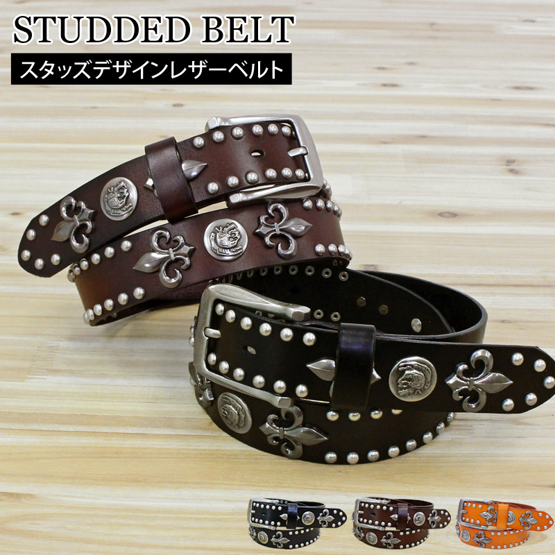 楽天市場】送料無料 ベルト メンズ 本革 レザー ウエスタン スタッズ