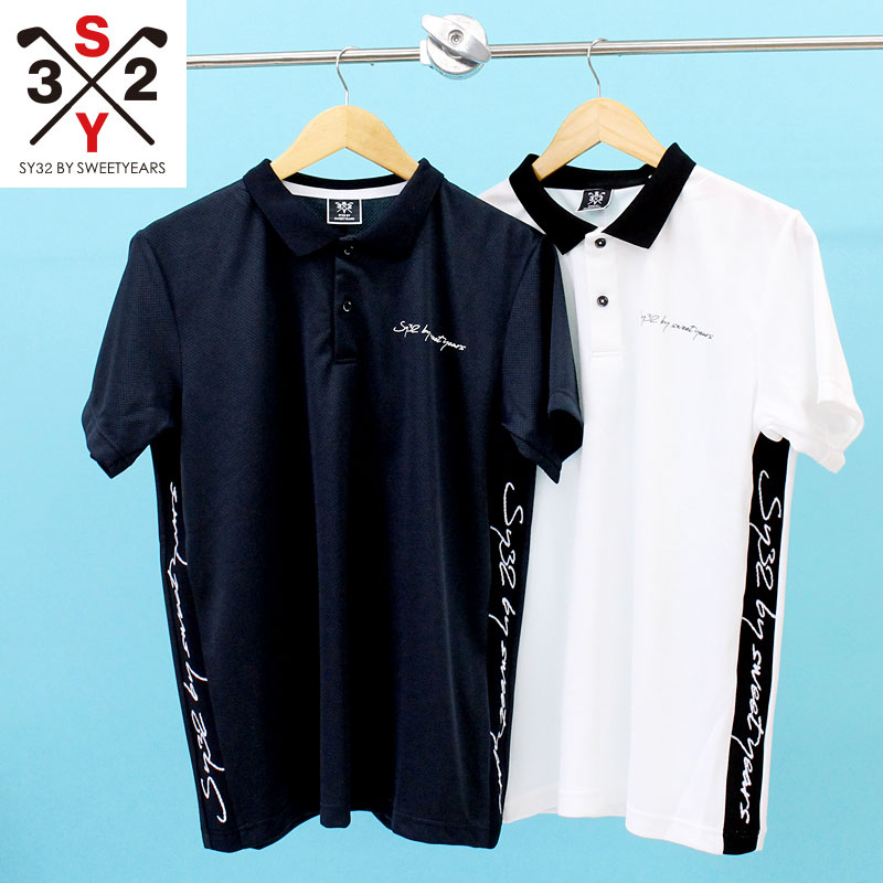 送料無料 SY32 by SWEET YEARS GOLF ゴルフウェア メンズ ポロシャツ トップス 半袖 サイドリブ ロゴ ブランド おしゃれ 春夏 トップイズム ゆうパケ