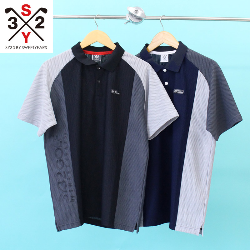 送料無料 SY32 by SWEET YEARS GOLF ゴルフウェア メンズ ポロシャツ 半袖 メッシュ素材 配色切替 ロゴ トップス ブランド おしゃれ 春夏 ゆうパケ