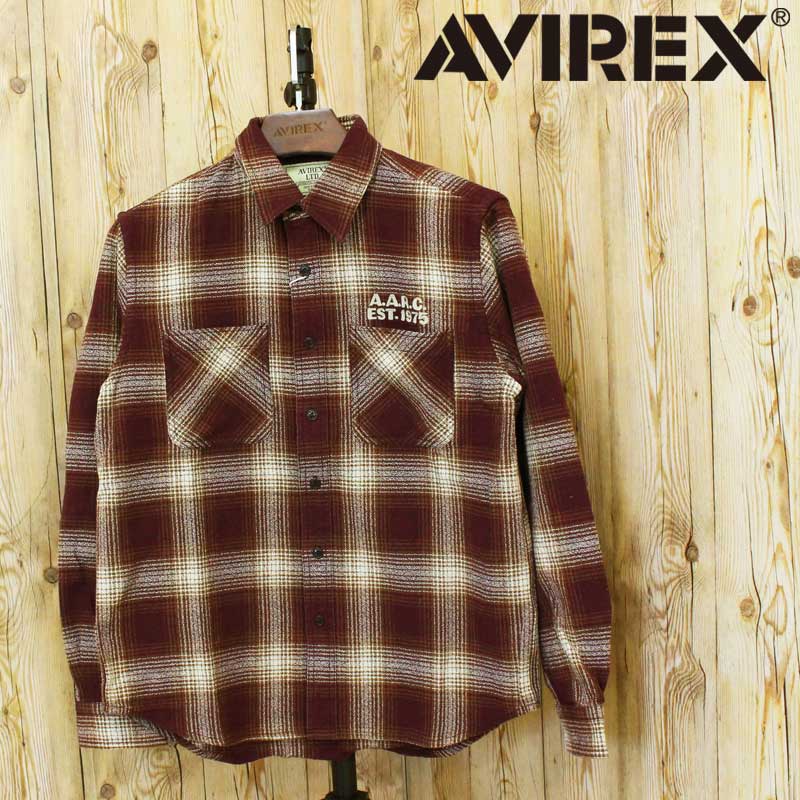 送料無料 AVIREX アヴィレックス 《A.A.R.C》OMBRE CHECK EMB SHIRT エアレーシングクラブ オンブレチェック エンブロイダリー シャツ 長袖シャツ 783-6120003 トップス アビレックス メンズ ブランド