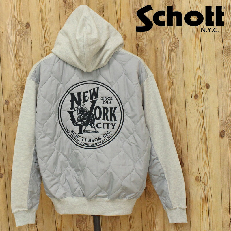 送料無料 Schott ショット キルティング コンビ ジップパーカー QUILTED COMBI. ZIP HOODED 782-5231006 トップス ブランド