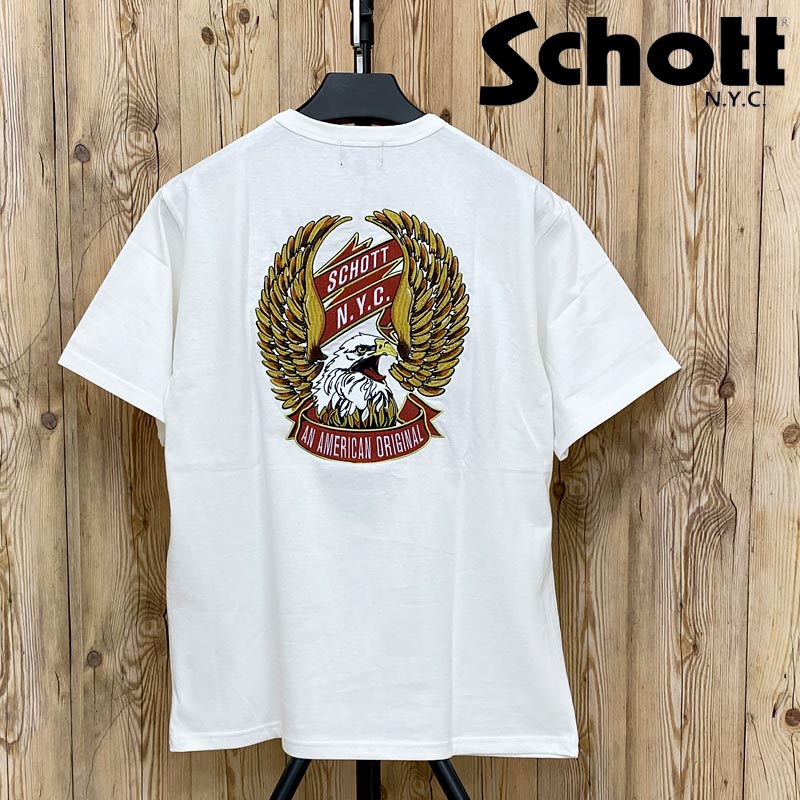 送料無料 Schott ショット EAGLE AND RIBBON EMB イーグル 刺繍 半袖Tシャツ クルーネック トップス メンズ ブランド メンズ ブランド 春 夏 服 トップイズム ゆうパケ