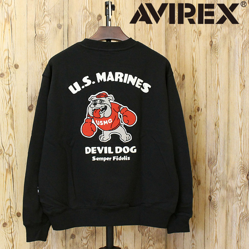 貨物輸送無料 AVIREX アヴィレックス USMC BULLDOG CREWNECK SWEAT 783-5232005 クルーネックスウェット ブルドッグ 裏毛 調教師 メンズ 長袖 トップス アビレックス