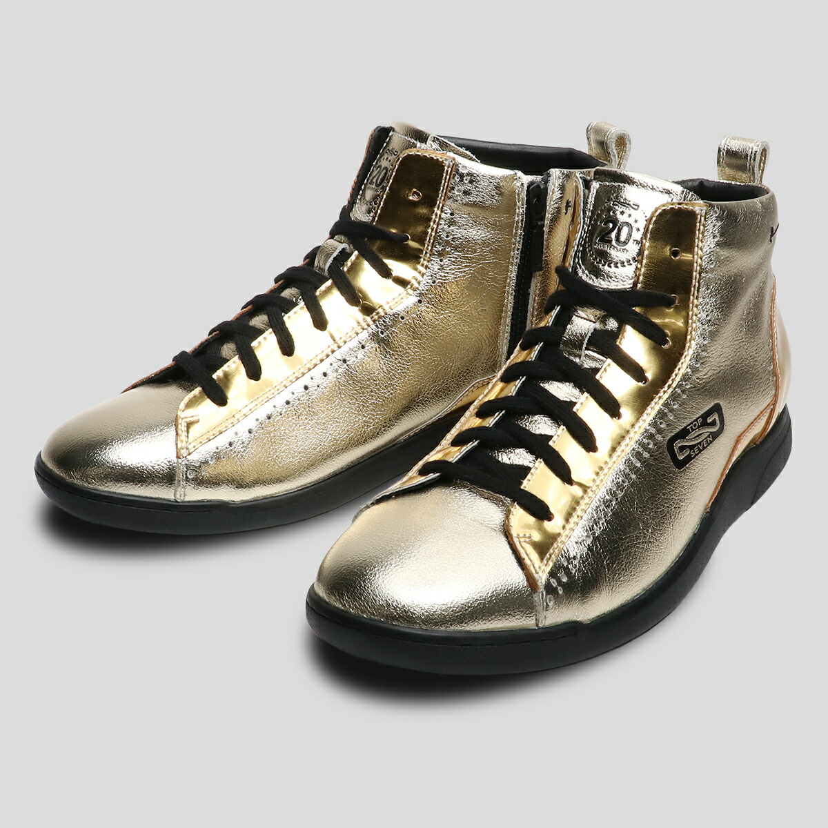 トップセブン【公式】【T7-At236ck GOLD】20周年記念 限定 金 ゴールド スニーカー 本革 ファッション ユニセックス メンズ レディース モダン ハンドメイド ミドルカット ジップアップ ファスナー|TOP SEVEN 公式