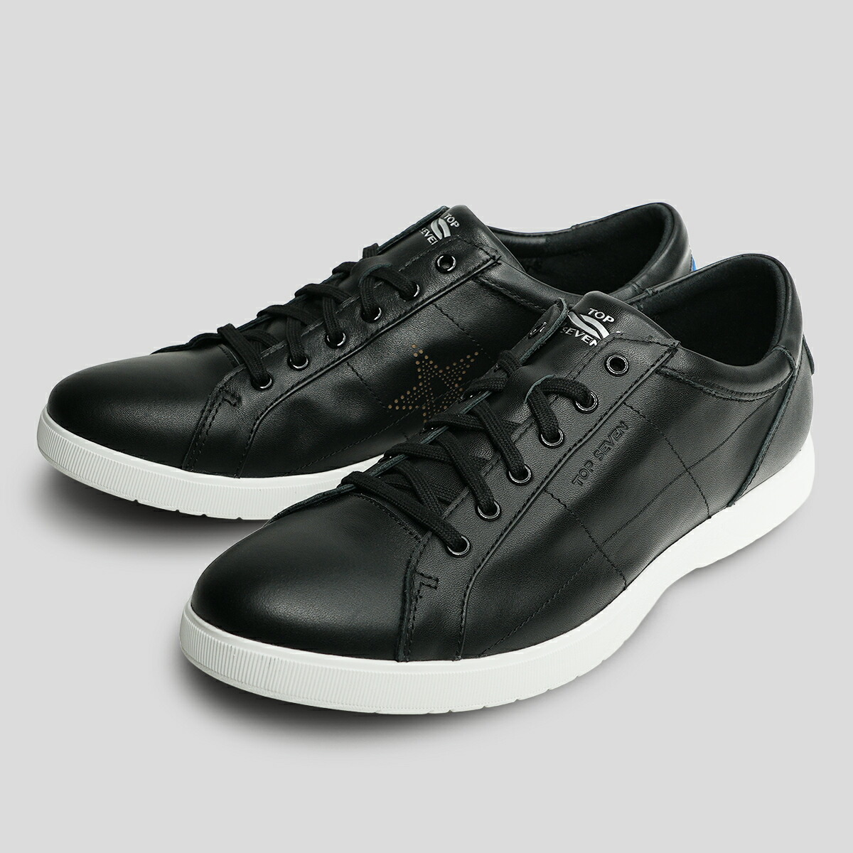 VISA掲載商品 トップセブン【公式】【T7-At2101st BLACK】黒スニーカー 本革 ファッション メンズ レディース 星 ハンドメイド モダン｜TOP SEVEN 公式