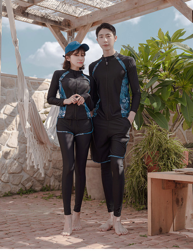 高い素材 楽天市場 カップル水着 フィットネス水着 レディース水着 カップル ウェットスーツ リーフ柄 ペア水着 体型カバー レディース メンズ お揃い セットアップ ラッシュガード 長袖 競泳水着 練習用 大きいサイズ トップス ショートパンツ ハーフパンツ レギンス