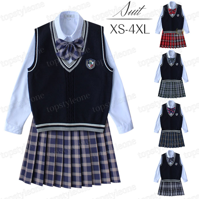 女の子スーツ 制服 学生服 5点セット 高校制服 春秋ブレザー　ネクタイ 蝶結び リボン 学生服女の子スーツ コスプレ 卒業式 入学式 上下セット 高校生制服/入園式/卒園式/発表会 コスプレ制服 チェックスカート　ベスト+シャツ+プリーツスカート+ネクタイ S-4XXL