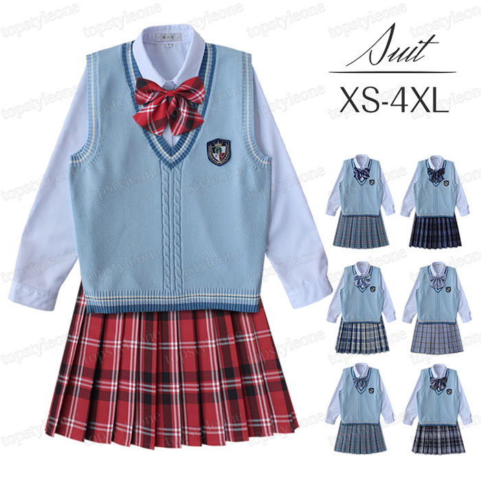 女の子スーツ 制服 学生服 5点セット 高校制服 春秋ブレザー　ネクタイ 蝶結び リボン 学生服女の子スーツ コスプレ 卒業式 入学式 上下セット 高校生制服/入園式/卒園式/発表会 コスプレ制服 チェックスカート　ベスト+シャツ+プリーツスカート+ネクタイ S-4XXL