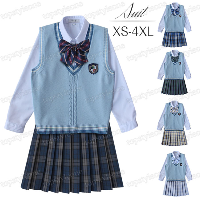 女の子スーツ 制服 学生服 5点セット 高校制服 春秋ブレザー　ネクタイ 蝶結び リボン 学生服女の子スーツ コスプレ 卒業式 入学式 上下セット 高校生制服/入園式/卒園式/発表会 コスプレ制服 チェックスカート　ベスト+シャツ+プリーツスカート+ネクタイ S-4XXL