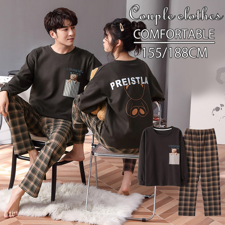 ペアパジャマ ルームウェア カップル 秋 冬 ペア パジャマ 長袖 春夏 春 部屋着 お揃い 綿 レデイース メンズ 新発売