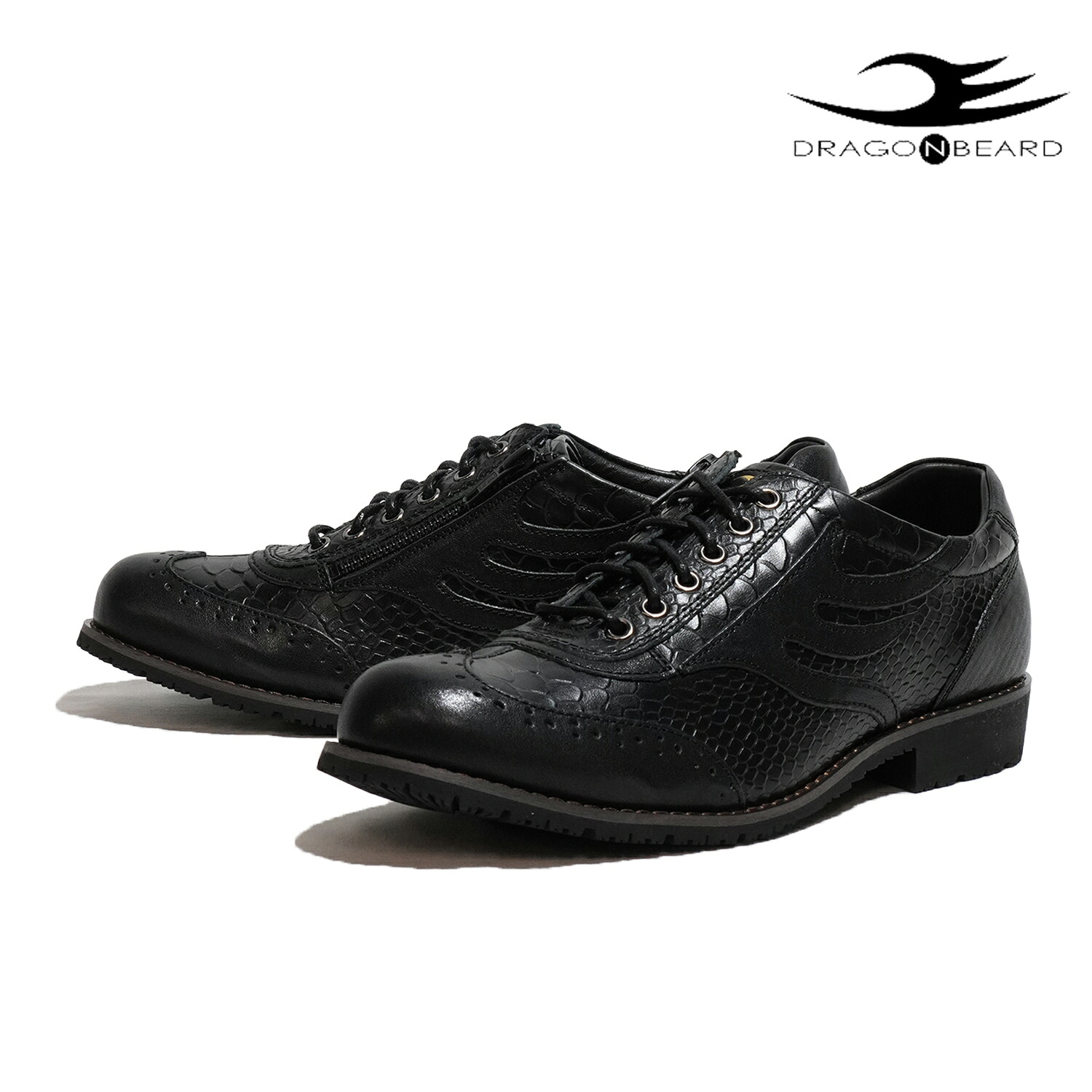 【ポイント10倍 7/19 20:00 ～ 7/26 01:59まで】ドラゴンベアード DRAGON BEARD DB 148Lx BLK CROCO ブラッククロコ ローカット シューズ メンズ レザーシューズ ジップ ラバーソール カジュアル モダン 革靴 短靴 本革｜TOP to TOP ONLINE