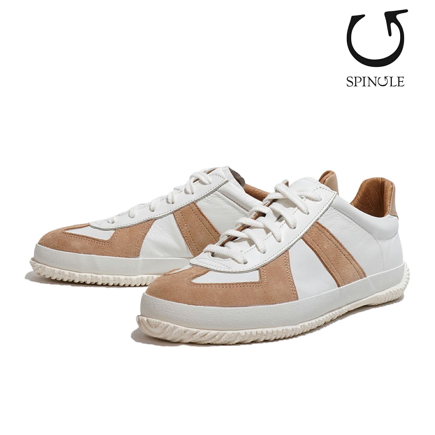 スピングル スニーカー メンズ ジャーマントレーナー SPINGLE SP-1047-191 WHITE/BEIGE ホワイト/ベージュ ローカット カンガルーレザー スピングルムーブ 日本製 本革 定番 25FW Q3 MADE IN JAPAN