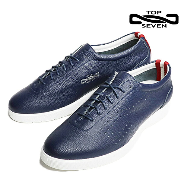 レザースニーカー ゴルフ スニーカー 靴 トップセブン TOPSEVEN T7-AT260-S NAVY ローカット シューズ メンズ レディース レザー ロングノーズ 大人カジュアル シンプル 大人スニーカー