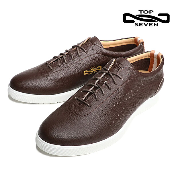 レザースニーカー ゴルフ スニーカー 靴 トップセブン TOPSEVEN T7-AT260-S DARK BROWN ローカット シューズ メンズ レディース レザー ロングノーズ 大人カジュアル シンプル 大人スニーカー