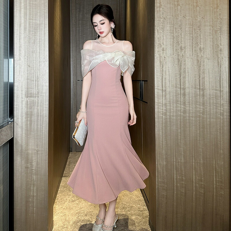 【3％OFFcp】マーメイドドレス パーティードレス 韓国 お呼ばれドレス 結婚式 入学式 タイトワンピース 可愛い ピンク おしゃれ 上品 披露宴 二次会 お呼ばれ イブニングドレス 透明感 オケージョンドレス 独特 肩出しデザイン お出かけ デート 20代 30代 40代