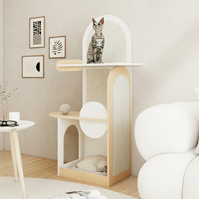 生まれながら木製 3座標軸キャットタワー キャットハウス一体型 シザル麻＆爪とぎパッド付き添い人 オール時節相応う 猫用遊び道具 手ごわい パウダーコンパクト腹積もり 室内用愛玩動物調度品