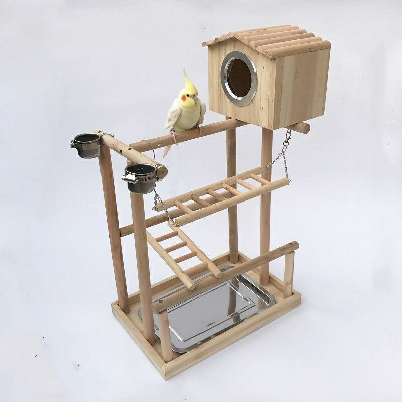 生まれながら木製 オウム真理教用 三層プレイスタンド 鳥小屋付き添い人 玄鳳・小お天道様インコ相応う インタラクティブプレイグランド 鳥かご鳥棚一体型 止まり木3本付き添い人 安全性のある心積もり 愛玩動物鳥用好いたらしいあき場所