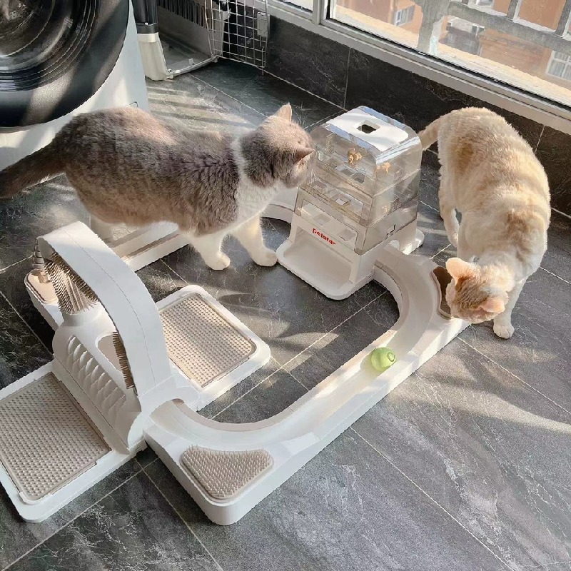【多頭飼い相応う】ボンネットディスペンサー内蔵 猫用多役立つこと手あそび  剪断応力取り止める  ブラシ成り行き 自動小銃滋養物供給器と原則として型 知育手あそび