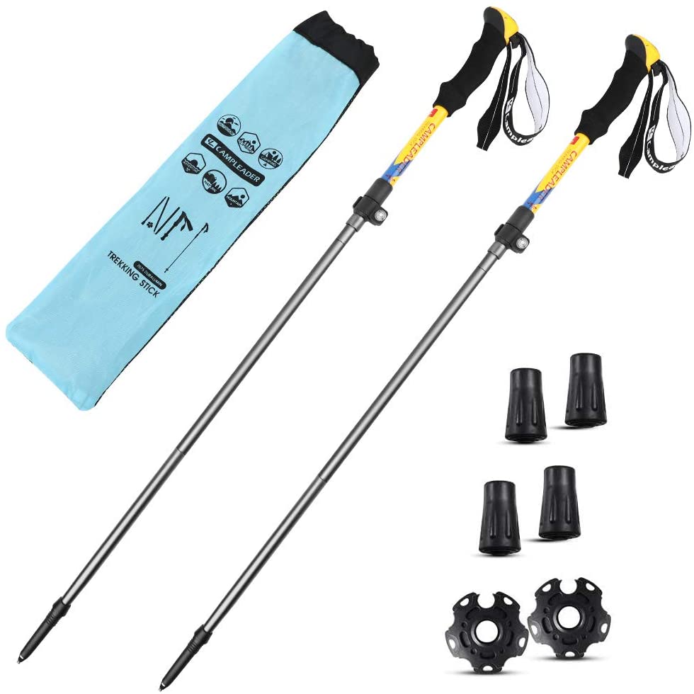 1704円 日本全国 送料無料 トレッキングポール 登山ストック ウオーキングポール 山登り ストック 超軽量アルミ 折畳み式 コンパクト式 ３段式伸縮シャフト 収納サイズ36cm 107 125cm長さ 調整可能 ハイキング 山行 ウォーキング スキー 収納バッグ 付属品付き 2本セット
