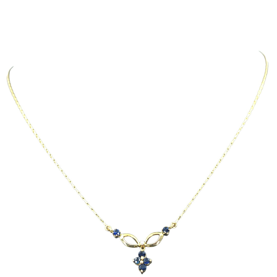 K14 ブルー色石付きペンダントネックレス ゴールド/ブルー K14 色石 約39cm レディース ジュエリー／宝石／宝飾品／貴金属 ／ネックレス／首飾り／チェーンネックレス 【中古】｜TORAFUKU虎福　店