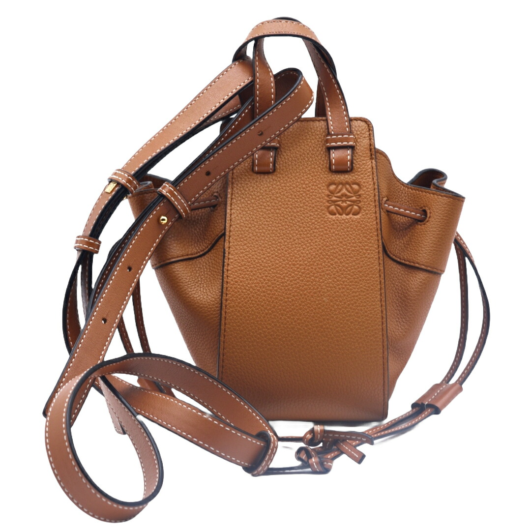 ロエベ LOEWE ハンモック ドローストリング ミニハンドバッグ 2WAY ブラウン レザー レディース ブランドバッグ／ブランド鞄／手提げバッグ／ハンドバック／トップハンドルバッグ 【中古】