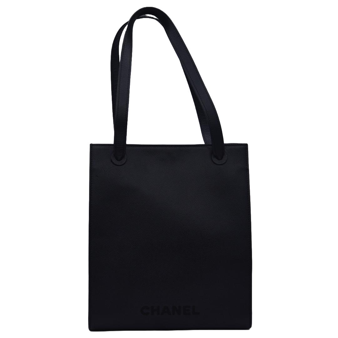 CHANEL シャネル ステッチロゴ トートバッグ ブラック レザー レディース ブランドバッグ／ブランド鞄 ／トートバッグ 【中古】