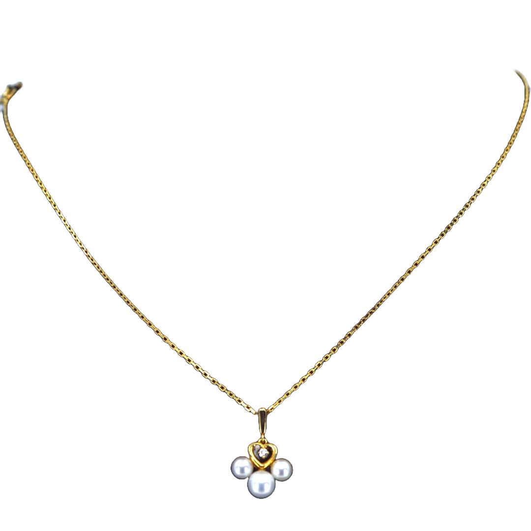 MIKIMOTO ミキモト K18 3Pパール ダイヤモンド ネックレス ゴールド/ホワイト K18 パール ダイヤモンド 38cm レディース ジュエリー／宝石／宝飾品／貴金属 ／ネックレス／首飾り／チェーンネックレス 【中古】