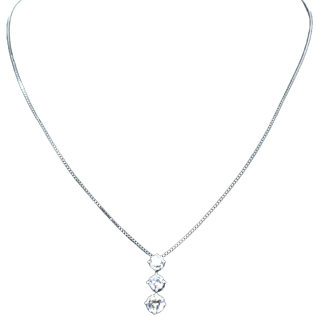 PT850/900 3連ダイヤモンドネックレス シルバー PT850/900 ダイヤモンド 約40cm レディース ジュエリー／宝石／宝飾品／貴金属 ／ネックレス／首飾り／チェーンネックレス 【中古】