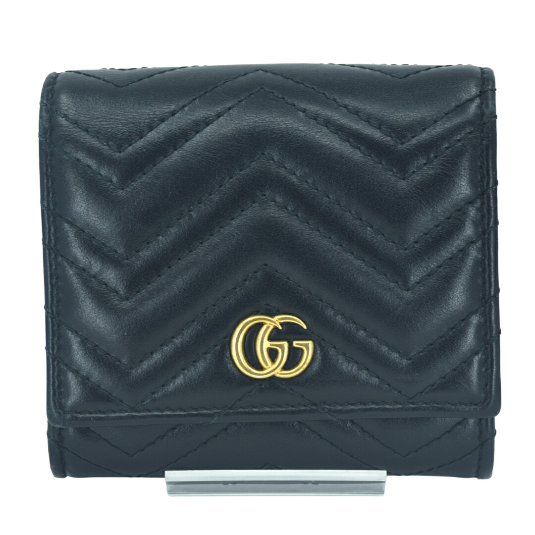 グッチ GUCCI 折りたたみ財布 キルティング 598629-2149 ブラック レザー レディース 財布／ウォレット／ブランド財布 【中古】