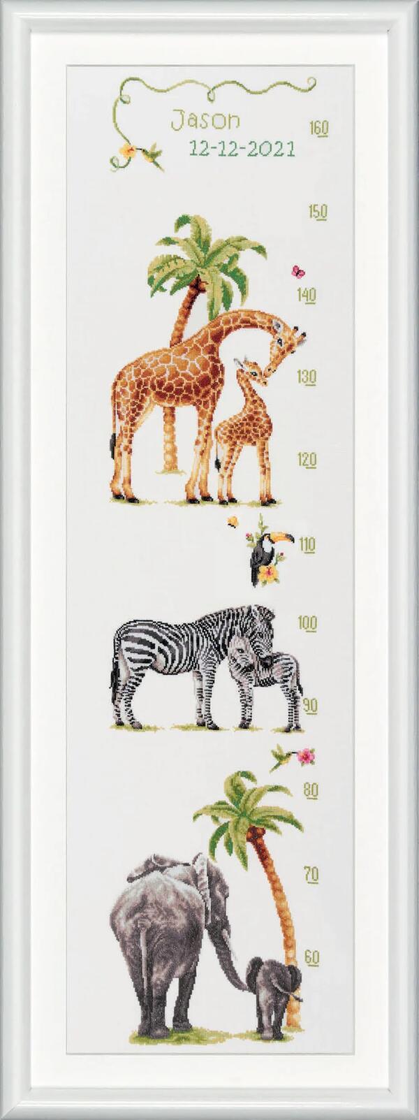 DUTCH STITCH BROTHERS クロスステッチ刺繍キット DSB002L "Growth Chart Safari" (サファリの身長計/布:リネン) 【海外取り寄せ/納期40～80日程度】｜HAND WORK とりい