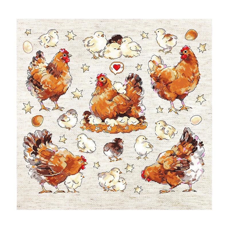 LETISTITCH クロスステッチ刺繍キット L8819 "Pied Hens" (ニワトリ) 【海外取り寄せ/納期45～90日程度】｜HAND WORK とりい