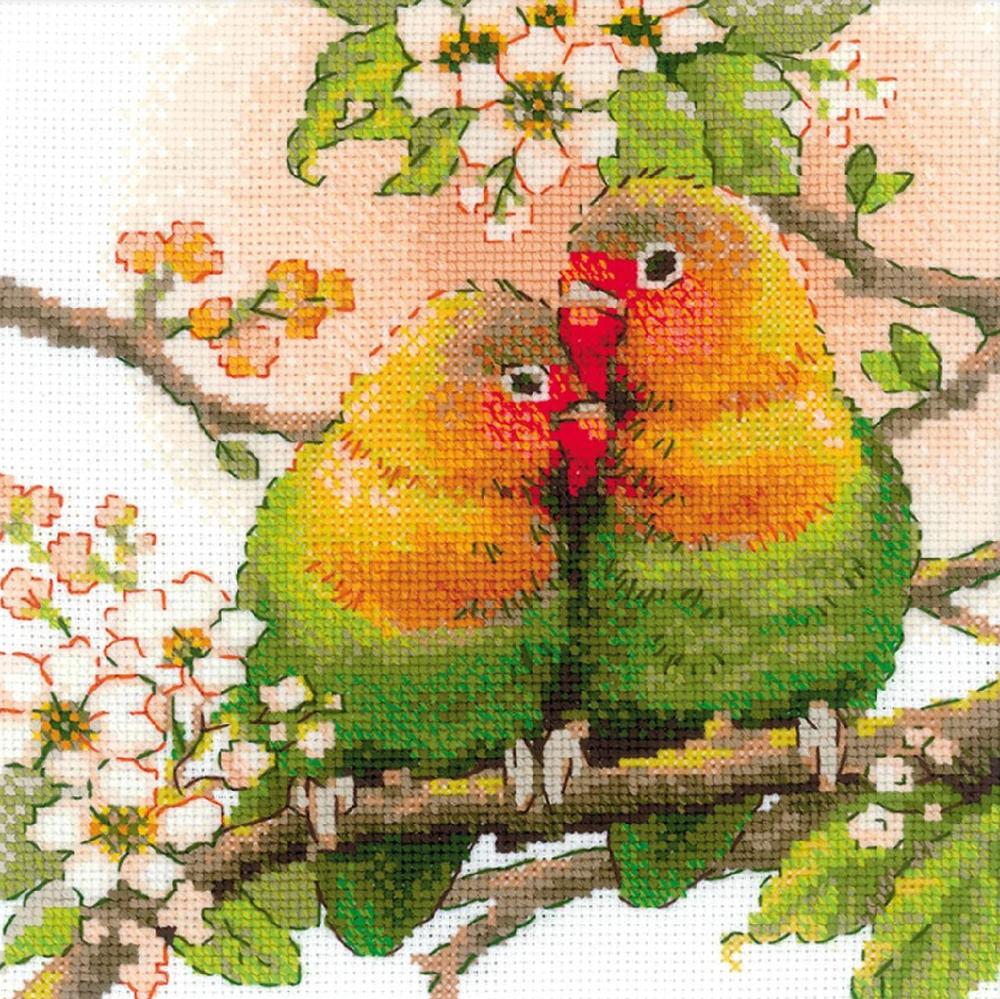 RIOLISクロスステッチ刺繍キット No.1780 「Lovebirds」 (ラブバード インコ) 【海外取り寄せ/納期30～60日程度】