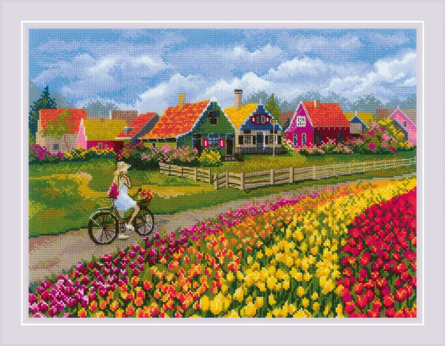 RIOLISクロスステッチ刺繍キット No.2148 "Tulip Field" (チューリップ畑) 【海外取り寄せ/納期30～60日程度】｜HAND WORK とりい