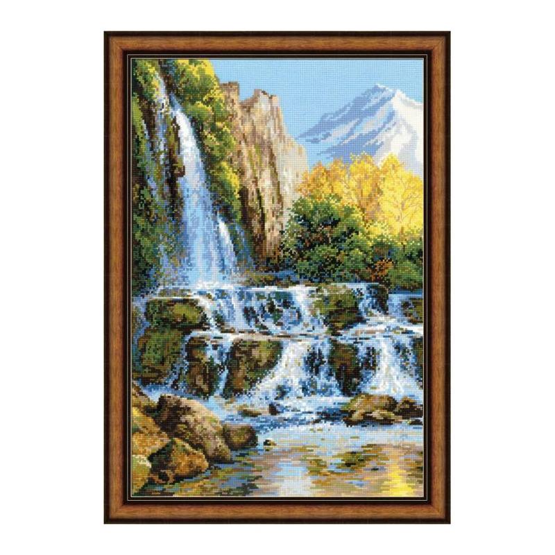 RIOLISクロスステッチ刺繍キット No.1194 「Landscape with Waterfall」 (滝の景色) 【海外取り寄せ/納期30~60日程度】|HAND WORK とりい
