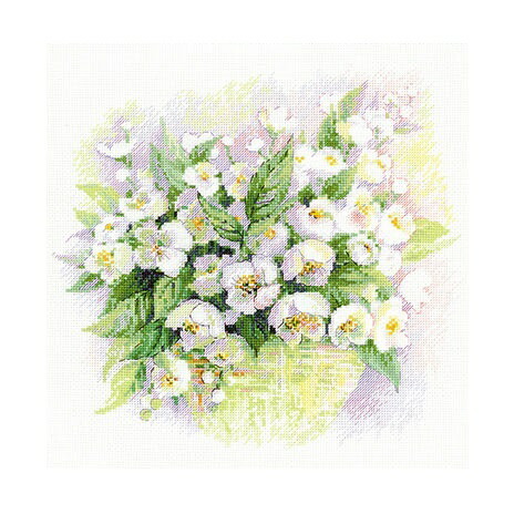 RIOLIS差し交わす編み目刺しゅう一揃いの道具 No.1467「Watercolour Jasmine」 (真っ白いジャスミンの水彩画画) 【外国で取り寄せ/納期30～60日座標軸】
