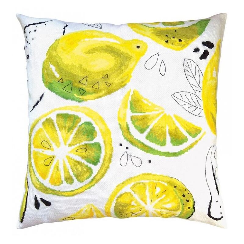 RTO クロスステッチ刺繍キット CU054 「Yellow lemons」 (黄色いレモン) クッション40cm角 【海外取り寄せ/通常納期40～80日程度】