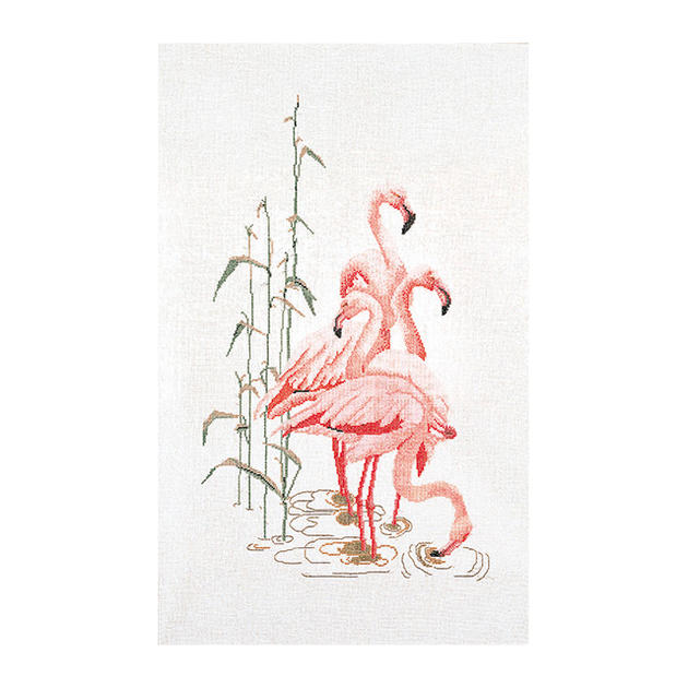 Thea Gouverneur クロスステッチ刺繍キット No.1070L 「Flamingo」(布:リネン/フラミンゴ 鳥) オランダ テア・グーヴェルヌール 【取り寄せ/納期40~80日程度】|HAND WORK とりい